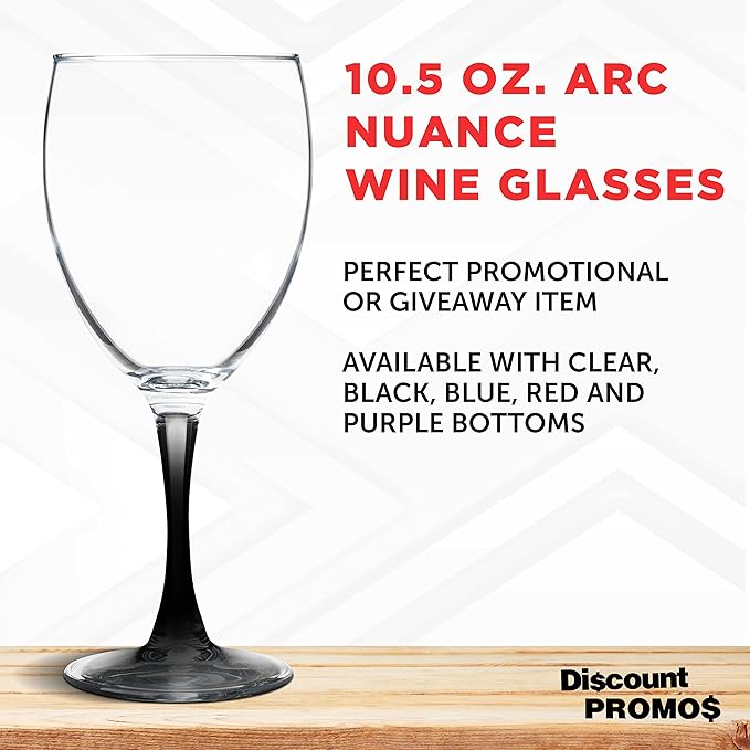 DISCOUNT PROMOS Nuance Wine Glasses by ARC 10.5 oz. Set of 10, Bulk Pack - Restaurant Glassware, Perfect for Red Wine, White Wine, Cocktails - Black