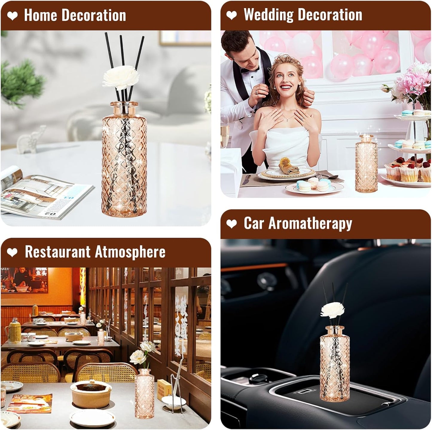 Glass Flower Vase, Amber, Aromatherapy Bottle, Small Vase, 6 Sets, Simple Style, Centerpieces for Table, for Home Decoration, Anniversary, Wedding