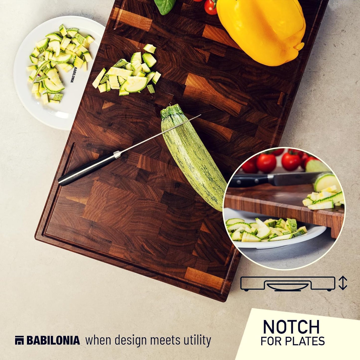 American Black Walnut Cutting Board (ExtraThick 1.7"), Premium Quality & Professional Butcher Block. Heavy Duty End Grain Wood Chopping Board 19.7"L x 12.2"W (Oil bottle & Plate included)