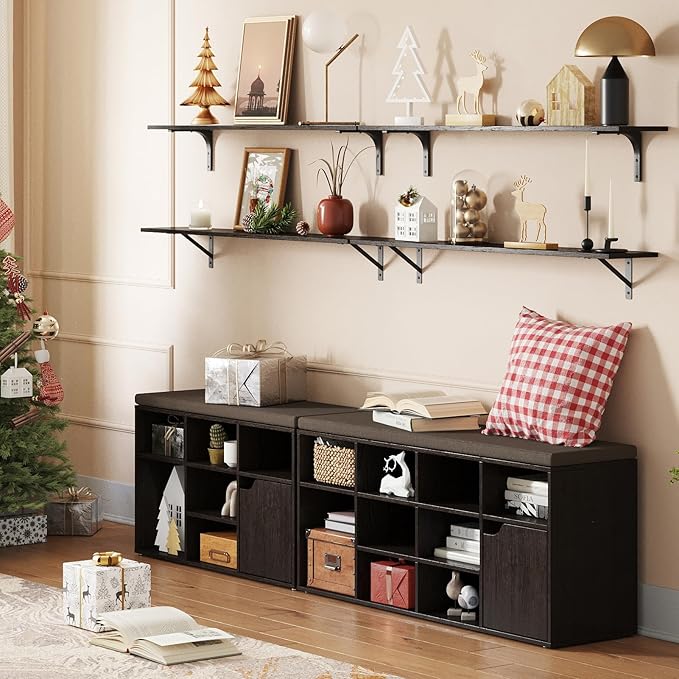 DINZI LVJ Long Wall Shelves, 55.1Inch Wall Mounted Shelves Set of 2, Extra Large Floating Storage Ledges with Sturdy Metal Brackets for Living Room, Bathroom, Bedroom, Kitchen, Espresso