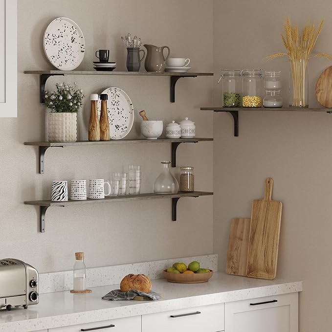 DINZI LVJ Long Wall Shelves, 47.3Inch Wall Mounted Shelves Set of 2, Extra Large Floating Storage Ledges with Sturdy Metal Brackets for Living Room, Bathroom, Bedroom, Kitchen, Gray Wash