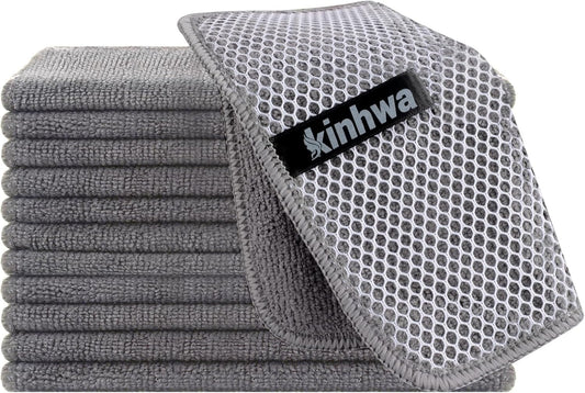 KinHwa Kitchen Washcloths for Dishes Absorbent Microfiber Dish Cloths Quick Dry Dish Rags with Poly Scour Scrub Side Ideal for Kitchen Cleaning (Gray, 7inchx7inch 12 Pack)