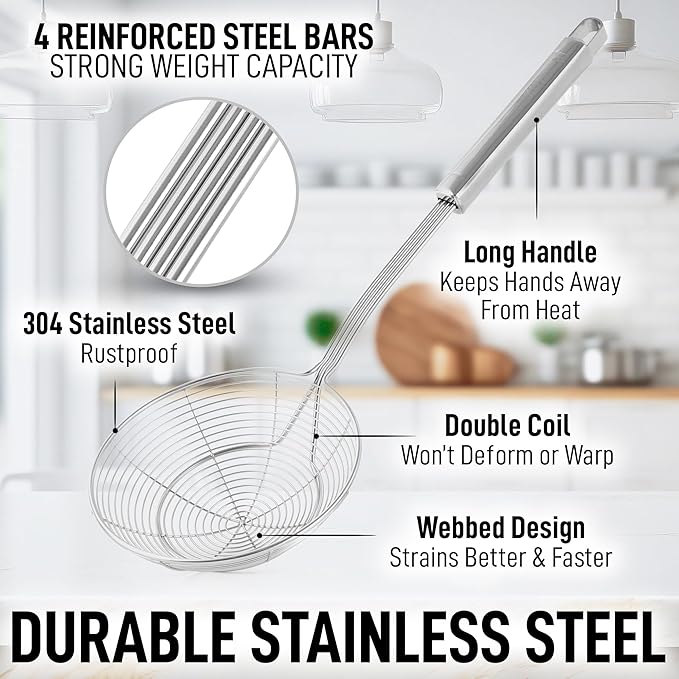 Zulay Kitchen Premium Stainless Steel Spider Skimmer 15.4” - Spider Kitchen Utensil with Premium Ergonomic Handles for Easy Use - Easy to Clean - Perfect for at Home Cooks & Chefs