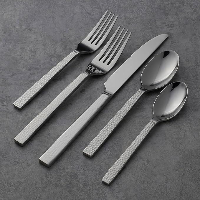 Oneida Chef's Table Hammered 20 Piece Everyday Flatware, Service for 4 18/0 Stainless Steel, Silverware Set