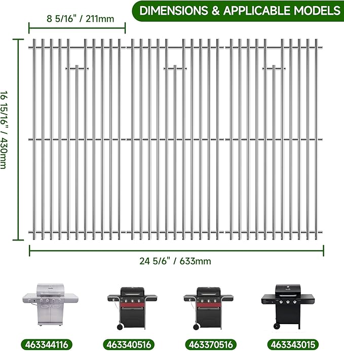16 15/16" Grill Grates for Charbroil Advantage 4 Burner 463344116 463343015 463344015 463240015 463340516, Stainless Steel Cooking Grids Replacement Parts for Charbroil G460-0500-w1, G530-b700-w1