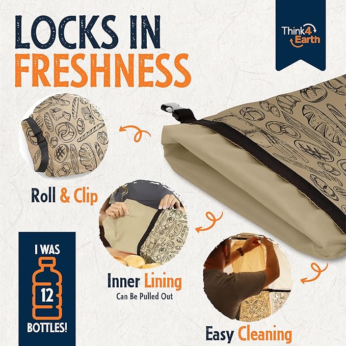 THINK4EARTH® Premium Brown Reusable Bread Bags for Homemade Bread – Durable & Washable (2 Pack)