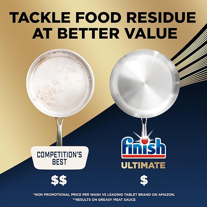 Finish Ultimate Dishwasher Pods, No Pre-Rinse Dishwasher Detergent Soap Removes Burnt-On Stain, with CycleSync Technology, Degreasing & Scrubbing Power, 52 Count (Packaging may vary)