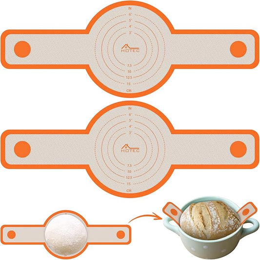 HOTEC Silicone Bread Sling for Dutch Oven - 2 Pack Non-Stick Baking Mat with Long Handle Easy to Transfer Sourdough Bread, Reusable Heat Resistant to 500°F/260°C Dutch Oven Liners Baking Supplies