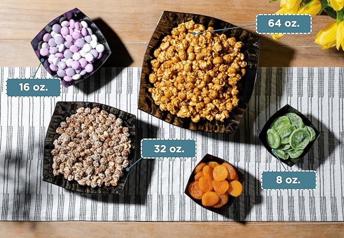 Posh Setting - Black Plastic Serving Bowls for Party (64oz - 4 Pack) Square, Disposable & Fruit Bowls for Party Table, Candy Containers for Candy Buffet
