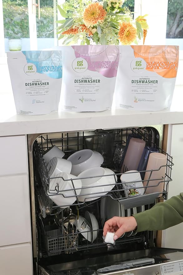 Grab Green Automatic Dishwashing Detergent Pods, 60 Count, Tangerine Lemongrass Scent, Plant and Mineral Based, Superior Cleaning, Powerful Grease Removal, Brilliant Shine