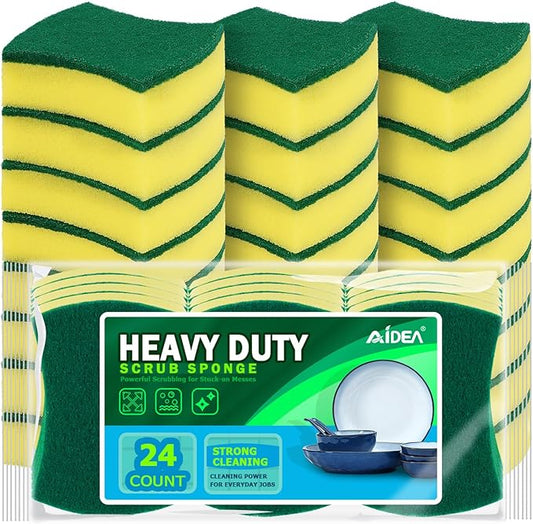 AIDEA Sponges Kitchen, 24 Pack Heavy Duty Dish Sponge, Cleaning Dish Scrubber Sponge for Home and Kitchen, Stink-Free Cleaning Supplies for Pots, Pans