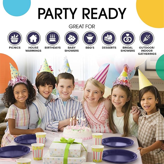 Exquisite Party Solids Navy Plastic Plates For Party 10" Navy Disposable Plates Heavy Duty Supplies 100 Pcs Plastic Dinnerware Sets Heavy Duty 350 GSM Disposable Dinnerware Set