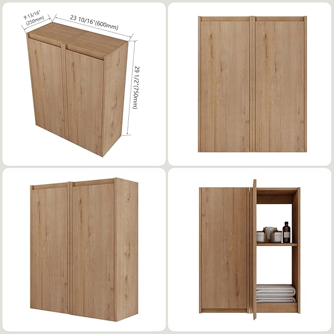 12" Bathroom Cabinet Wall Mounted, Bathroom Medicine Cabinet with 2 Door and 2 Shelf Over The Toilet, Wall Mounted Home Storage Cabinet - Brown