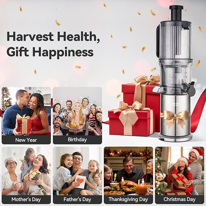 Juicer Machines,ORMEO HOME Cold Press Juicer with Large Feed Chute Fit Whole Fruits & Vegetables,Slow Masticating Juicer With Pulp Seperation,99% Juice Purity,200W Quiet Motor,Easy to Clean,BPA Free