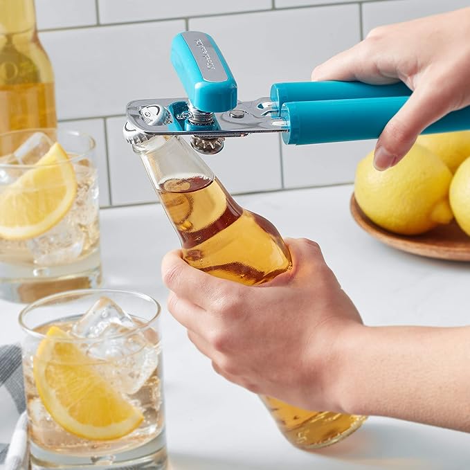 KitchenAid Classic Multifunction Can Opener and Bottle Opener Easy to Use, Razor Sharp Stainless Steel Cutting Wheel, Soft Ergonomic Handles, Ocean Drive