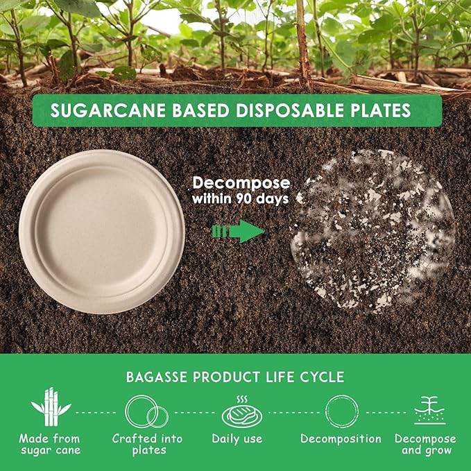 Gezond Compostable Small Paper Plates 6 Inch 125 Pack Dessert Plates Disposable Heavy-duty Made of Sugarcane Fiber