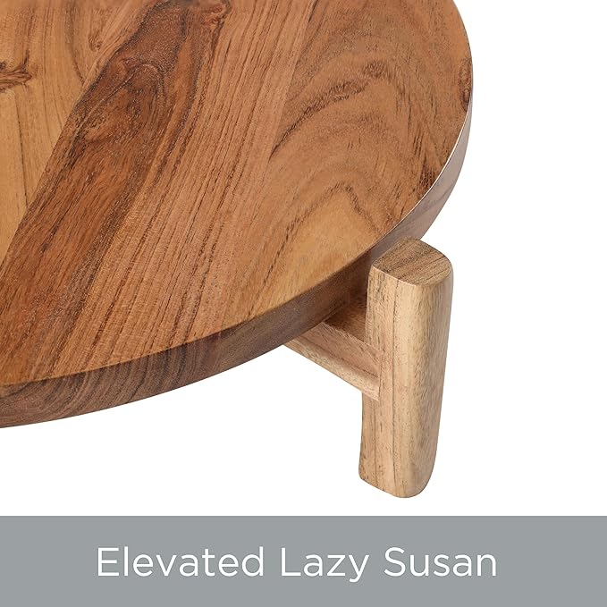 BIRDROCK HOME Elevated Lazy Susan | Rotating Acacia Wood Platter with Raised Legs | Ideal for Serving, Organizing, and Decor | Smooth 360° Rotation (Natural, Medium)