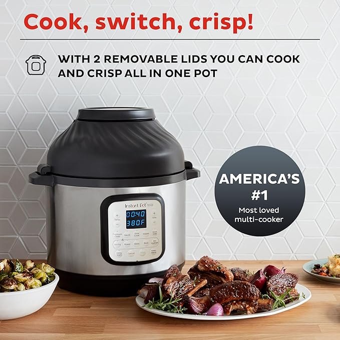 Instant Pot Duo Crisp 11-in-1 Air Fryer and Electric Pressure Cooker Combo with Multicooker Lids that Air Fries, Steams, Slow Cooks, Sautés, Dehydrates, & More, Free App With Over 800 Recipes, 6 Quart