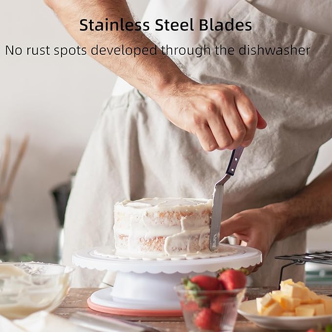 Cake Decorating Angled Icing Spatula Set of 6 8 & 10 Inch Wooden Handle Stainless Steel Offset Frosting Spatulas