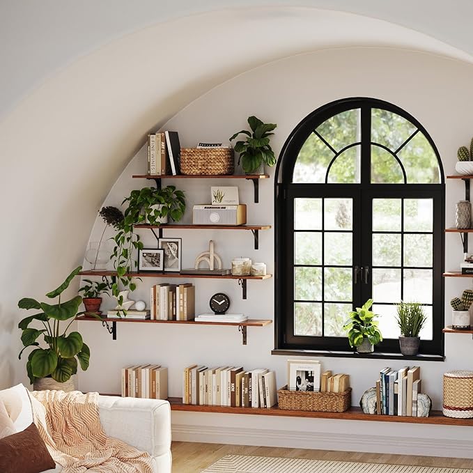 DINZI LVJ Long Wall Shelves, 39.4 Inch Large Floating Shelves Set of 4, Wide Display Shelf Wall Mounted with Brackets, Easy Hanging for Living Room, Toilet, Office, Bedroom, Rustic Brown