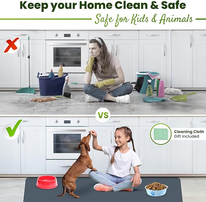 Large Silicone Mat 28" x 20" Mat Thick Heat Resistant, Kitchen Counter Mat Waterproof - Coffee Machine, Glass Top Stove Cover Countertop Protector for Air Fryer, Baking mat (Grey)