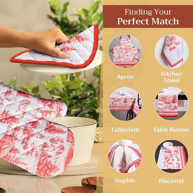 Maison d' Hermine Pot Holders 100% Cotton Heat Resistant Potholders 8" x 8" Hot Pads with Loop BBQ, Cooking, Baking, Grilling, Kitchen, Handling Hot Pans (Pack of 1, Winter Jouy)