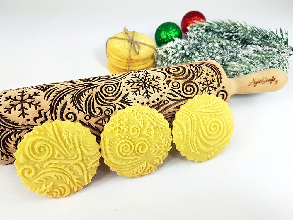 FROST Embossing rolling pin for Christmas cookies, gingerbread, shortbread by Algis Crafts