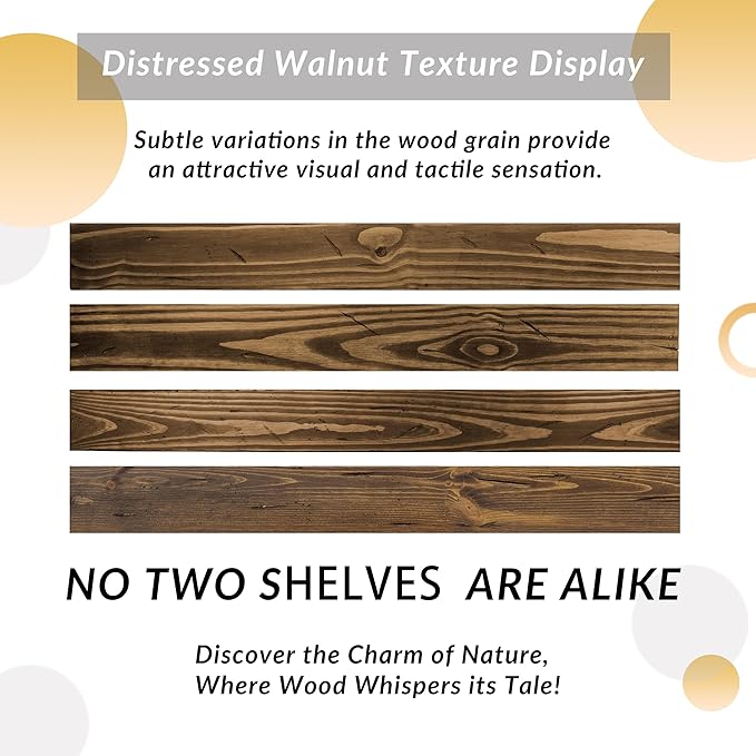 Distressed Floating Shelves 36 inch Long Set of 2,8 inch deep Solid Wood Wall Mounted Shelves for Living Room Kitchen,Book Shelf for Wall with Hidden Bracket- Distressed Black Walnut