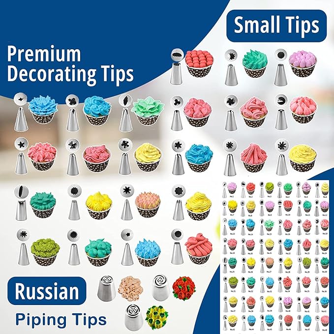 204 PCS Cake Decorating Kit, Aluminum Rotating Turntable Stand, Baking Supplies Kit Set with 4 Springform Pan Sets, 55 Icing Piping Nozzles, Cake Topper, Icing Spatula, Scraper, Pro Baking Tools