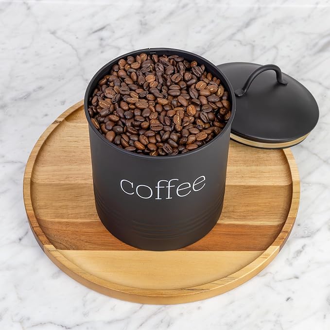 AuldHome Design Enamelware Black Coffee Canister; Modern Farmhouse Style Coffee Storage for Kitchen