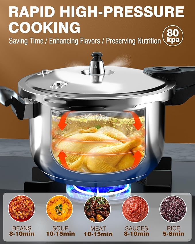 WantJoin Pressure Cooker, 11 Quart Stainless Steel Pressure Canner, Induction Compatible Cookware with Spring Valve Safeguard Devices,Compatible with Gas & Induction Cooker