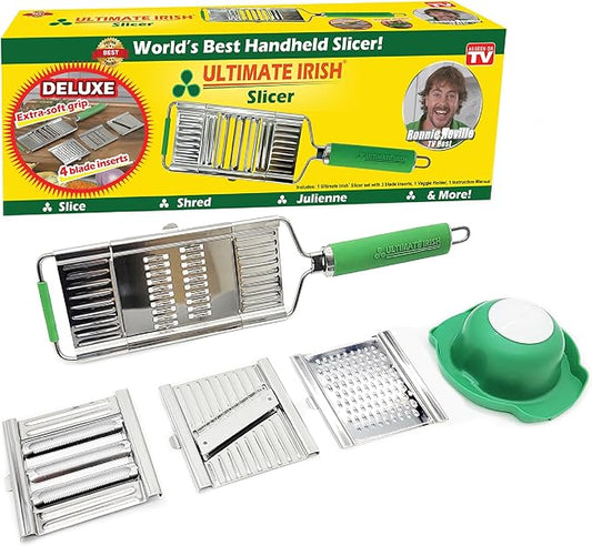 Slicer Deluxe – Amazing Veggie Slicer for Effortless Kitchen Prep Made Simple! – Use it as a Food Shredder & Grater - Multifunctional with Non-Slip Handle & Base