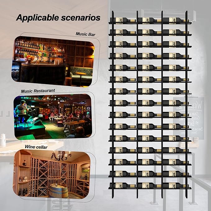 Wine Rack Freestanding Floor, 16 Tier 48 Bottle Capacity Display Holder, Black Industrial Wine Bottle Storage Shelves, for Any Bar, Wine Cellar, Kitchen, Dining Room (Black, 3 Column)