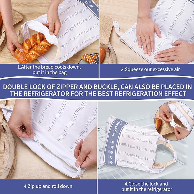 Beeswax Bread Bags for Homemade Bread, 2 Packs XL Reusable Bread Bag for Sourdough Large Cotton Bread Storage Bags for Baking Supplies Freezer Fresh Keeping