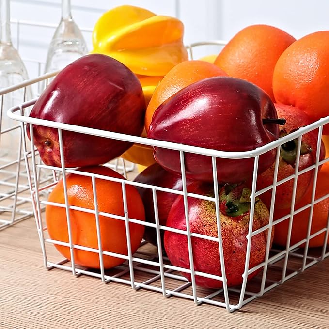 11" Upright Freezer Storage Baskets, White Wire Storage Bins Small Bakset for Freezer, Pantry, Bathroom Organizing, Set of 4