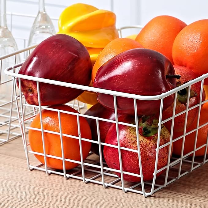 11" Upright Freezer Storage Baskets, White Wire Storage Bins Small Bakset for Freezer, Pantry, Bathroom Organizing, Set of 2