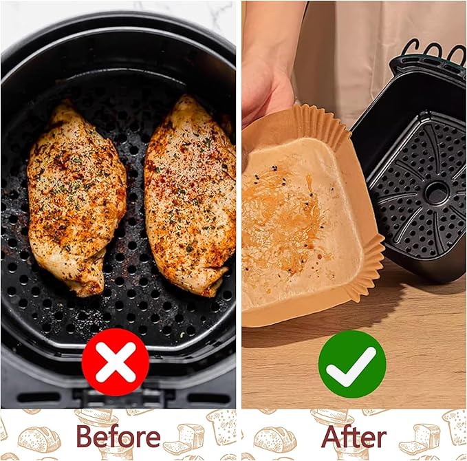 10 Inch Air Fryer Liners Disposable, 100 Pack Parchment Paper Sheets for Air Fryer Basket, Non-Stick, Disposable, Unbleached, Heat Resistant, Fits 5-8 QT Air Fryers, Oil-Free & Healthy Cooking