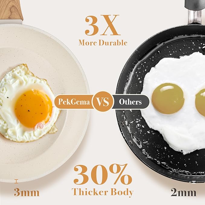 PekGema 14 Pcs Ceramic Cookware Sets, Pots and Pans Set Nonstick, Non Toxic Healthy Non stick Kitchen Cooking Set, Induction Cookware with Frying Pan Set, PFAS PTFE PFOA FREE, White