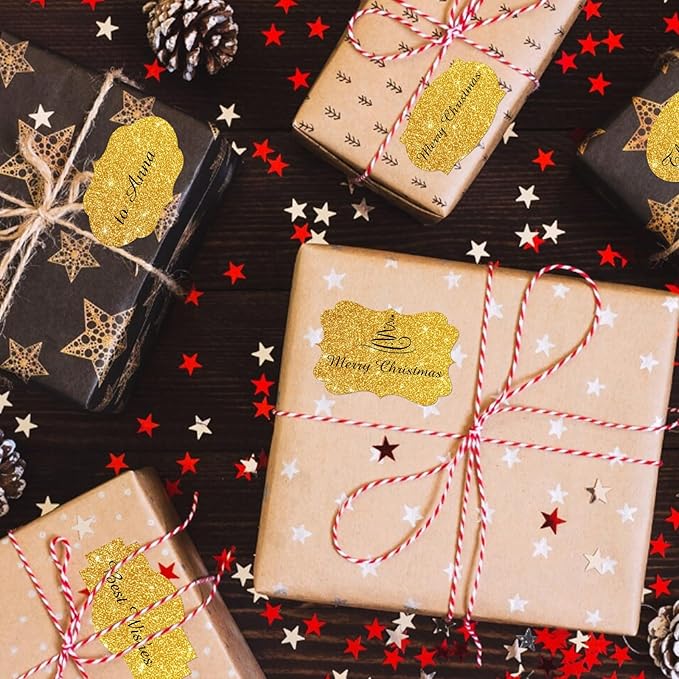 350 PCS Gift Tags Stickers Name Labels Stickers,2" x 1.2" Fancy Shape Stickers Self-Adhesive Handmade Bottle All-Purpose Jar Labels for Presents Cosmetic Decoration Jars Food Craft (Bright Gold)