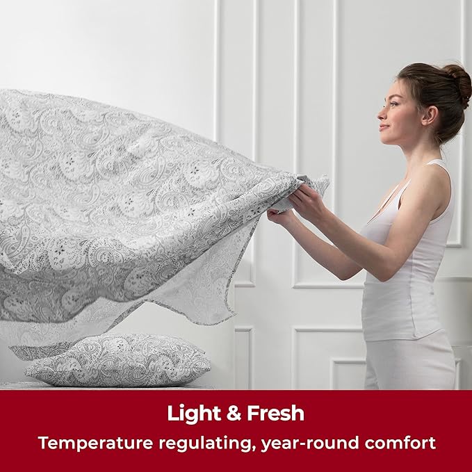 Mellanni Extra Deep Twin Sheets - 3 PC Iconic Collection Bedding - Hotel Luxury, Ultra Soft, Cooling Bed Sheets - Wrinkle, Fade, Stain Resistant (Twin, Paisley Gray)