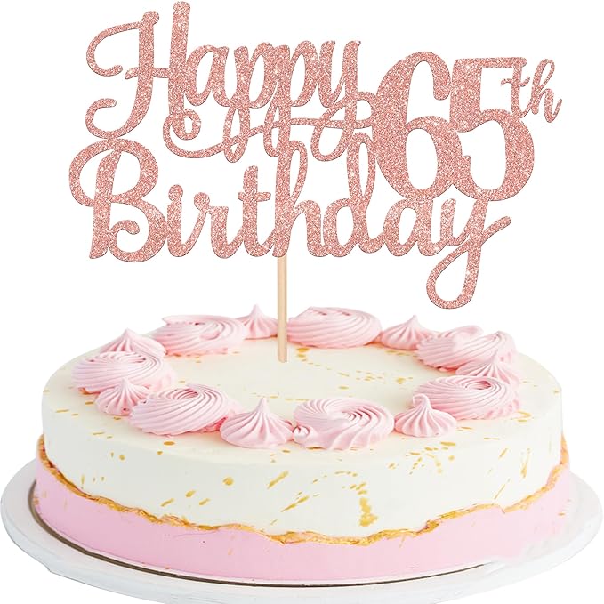 1 PCS Happy 65th Birthday Cake Topper Glitter Cheers to 65 Years Birthday Cake Pick 65 Fabulous Cake Decoration for Happy 65th Birthday Theme Party Decorations Supplies Rose Gold
