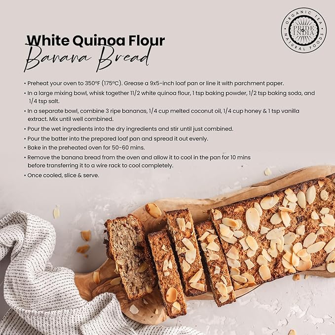 Pride of India- White Bolivian Quinoa Flour 1 lbs (454 gm) Nutty Earthy Taste Freshly Milled in Small Batches | Used for Baking Pizza Crust Thickening Agent Coating | Vegan, Gluten-Free