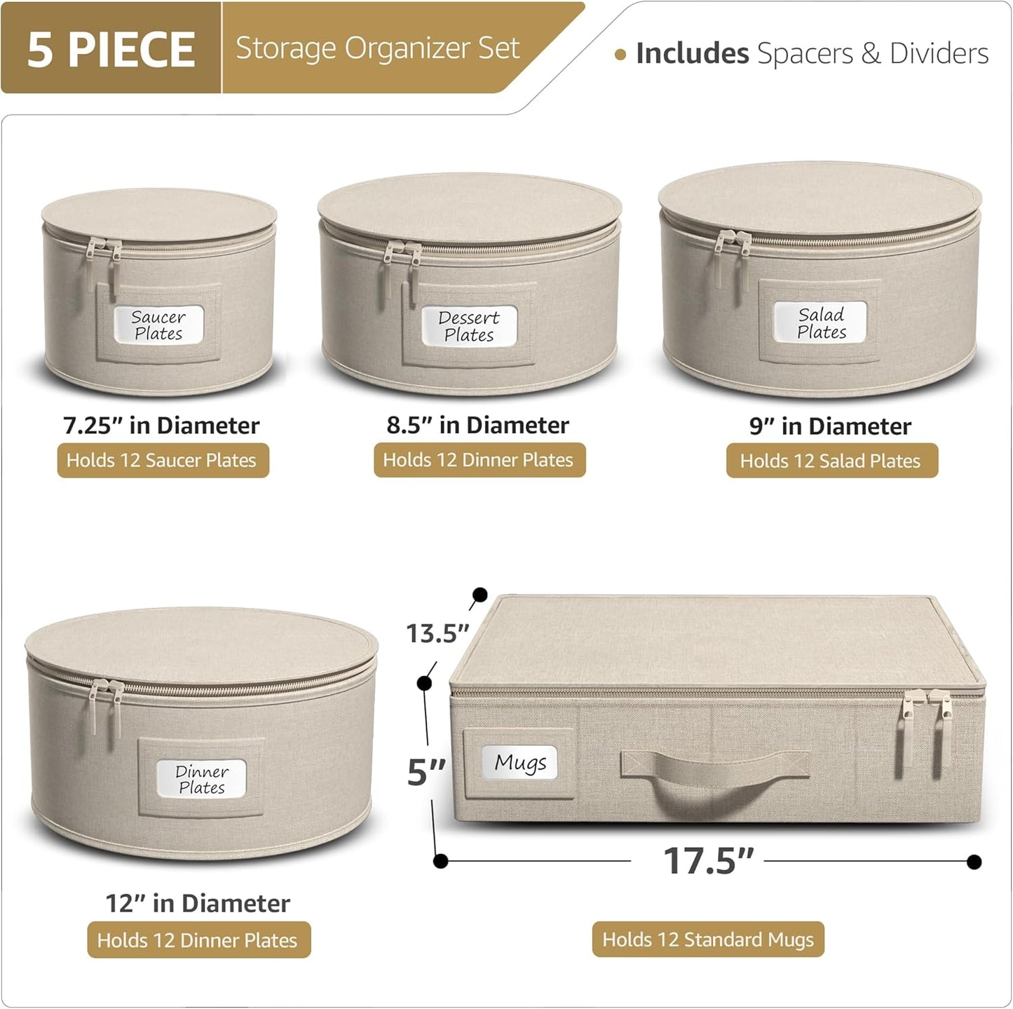 Sorbus China Storage Containers Hard Shell - Glass & Dish Storage Containers for Transport, Moving, Party - 5 Pc. Stackable Plate Storage Set for Dinnerware, Mugs, Cups - Felt Plate Protector included