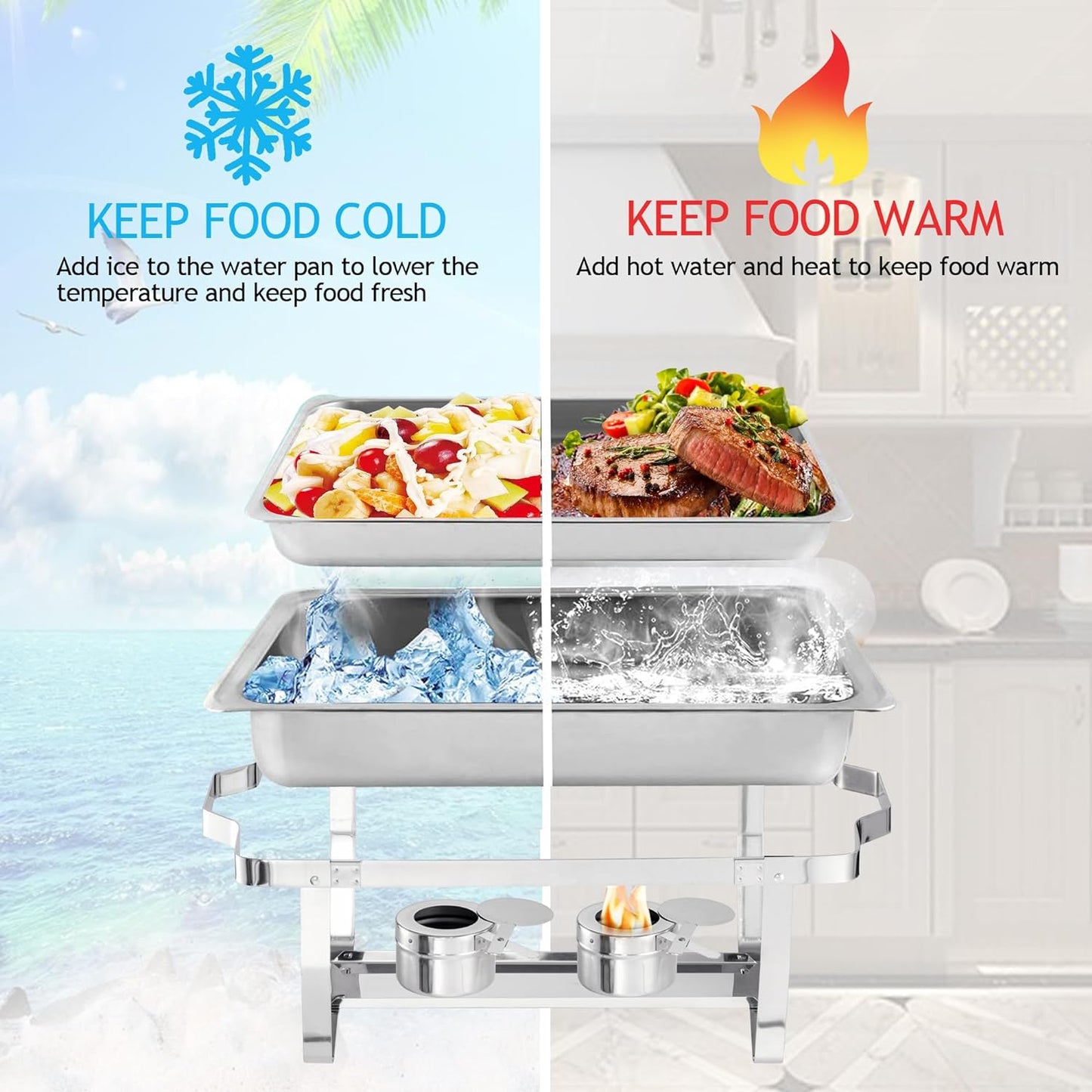 Chafing Dish Buffet Set 4 Packs,8 Quart Stainless Steel Foldable Rectangular Chafing Full Size Food Pan,Chafing Servers With Covers buffet servers and food warmers for parties wedding outdoor banquet