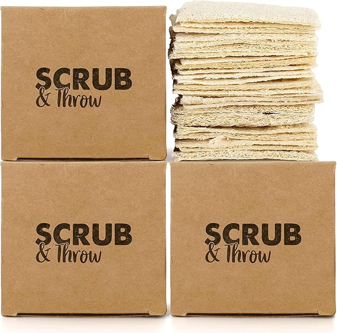 Scrub & Throw Natural Loofah Sponges, Multipurpose Dish Sponges, Non-Scratch Kitchen Sponges, (Pack of 90) for Cleaning Kitchen, Bathroom, and Household