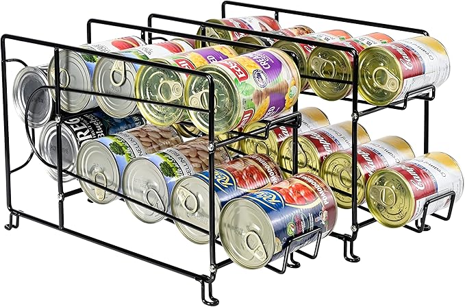 SUFAUY Soda Can Organizer Rack, Stackable Beverage Can Dispenser Holder for Pantry, Set of 2, Black