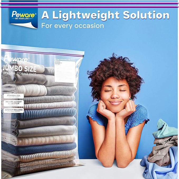 Large Storage Bags, 24"x32" Jumbo Plastic Bag, BPA Free, 20 Gallon 3XL Zipper Lock Baggies for Clothes Pillow Travel Moving - 50 Mega Bags