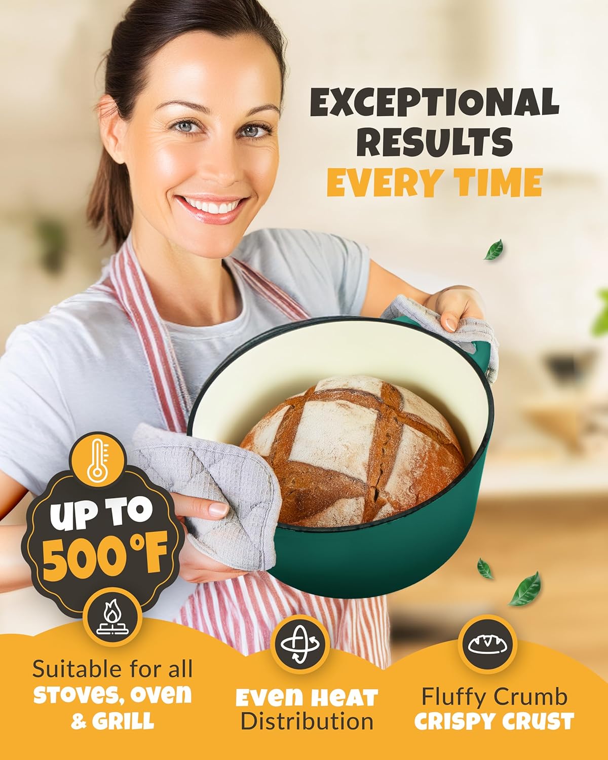 Dutch Oven for Bread Baking - incl. Sourdough Bread-Baking Supplies like Banneton Bread-Proofing Basket - 5QT Enameled Cast Iron Bread-Oven with Lid, Baking Pan, Scoring Tool Lame