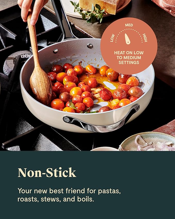 Caraway Nonstick Ceramic Sauté Pan with Lid (4.5 qt, 11.8") - Non Toxic, PTFE & PFOA Free - Oven Safe & Compatible with All Stovetops (Gas, Electric & Induction) - Sage