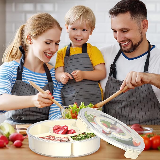 Small Divided Rotating Serving Tray with Lid and Handle,Portable Snackle Box Container,Spinner Organizer and Storage for Adults,Child,Fruits,Candy,Nuts,Veggie,Charcuterie,Snacks,Picnic,Travel, Party